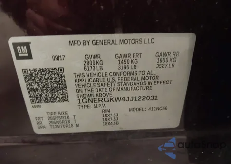 2018 Chevrolet Traverse 1Lt z USA, uszkodzony, nr VIN 1GNERGKW4JJ122031